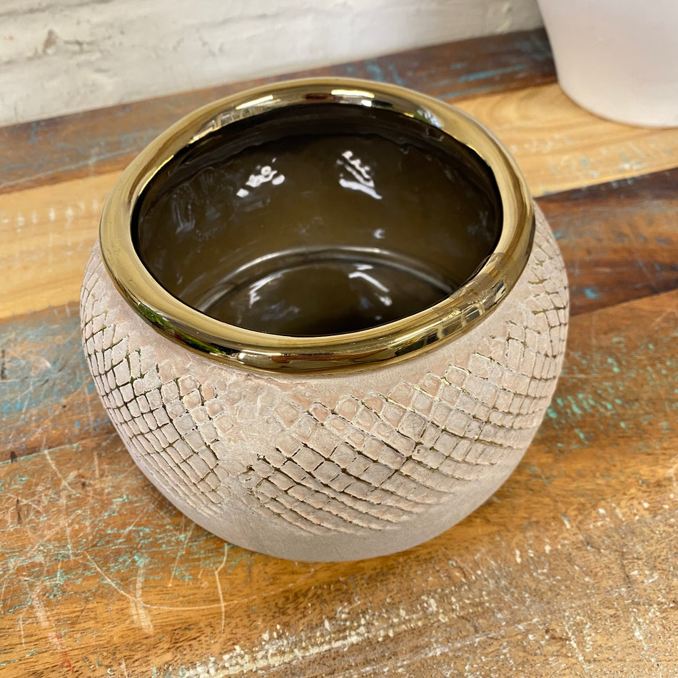 PTMD Blumentopf goldfarbig grau Keramik 16cm