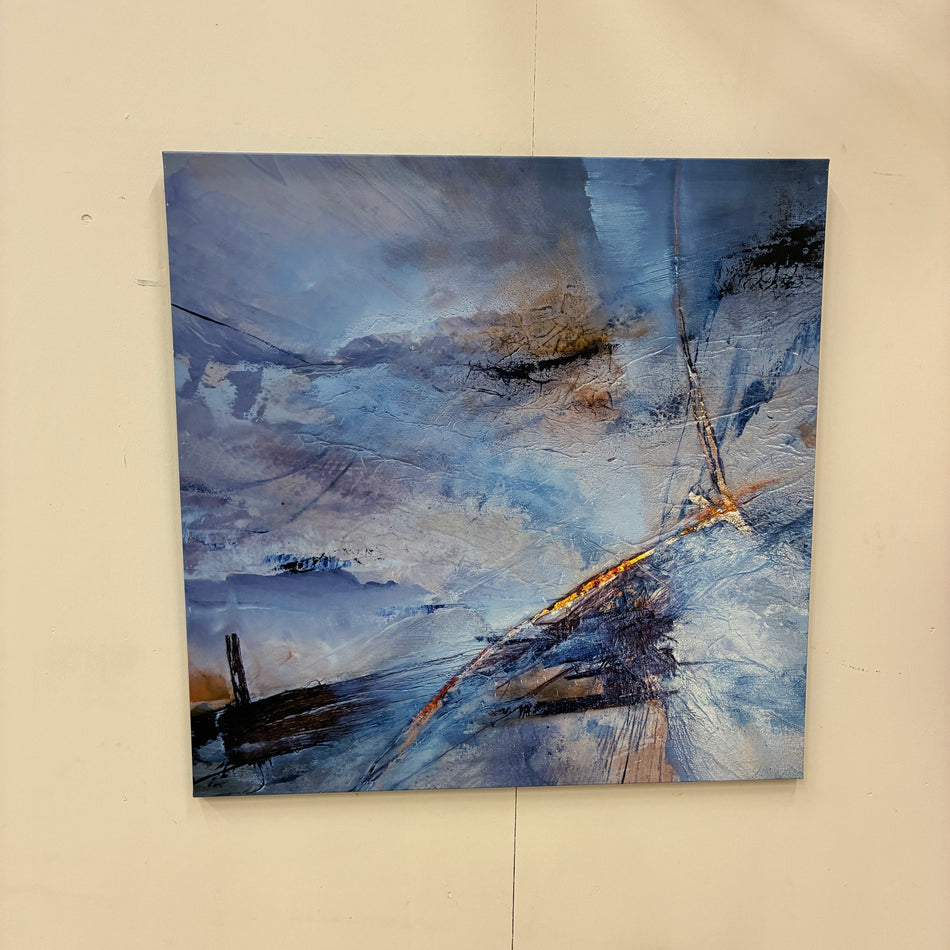 Wandbild 120x120 Leinwandbild Kunstdruck Abstrakt Blau Gold Struktur Keilrahmen