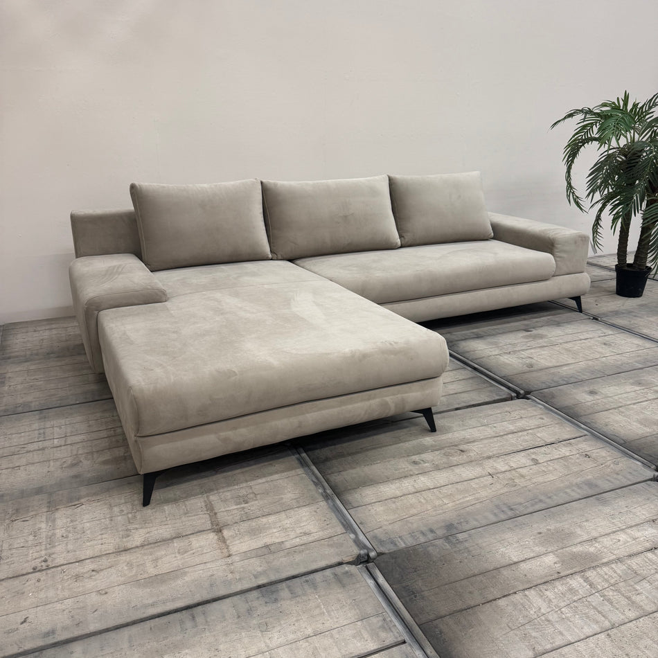 Design Ecksofa Beige Grau L-Form Sofa Couch Wohnlandschaft