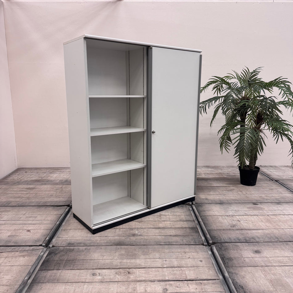 Vario Highboard 4OH mit Schiebetüren Weiß/Grau Büro Schrank Gebraucht