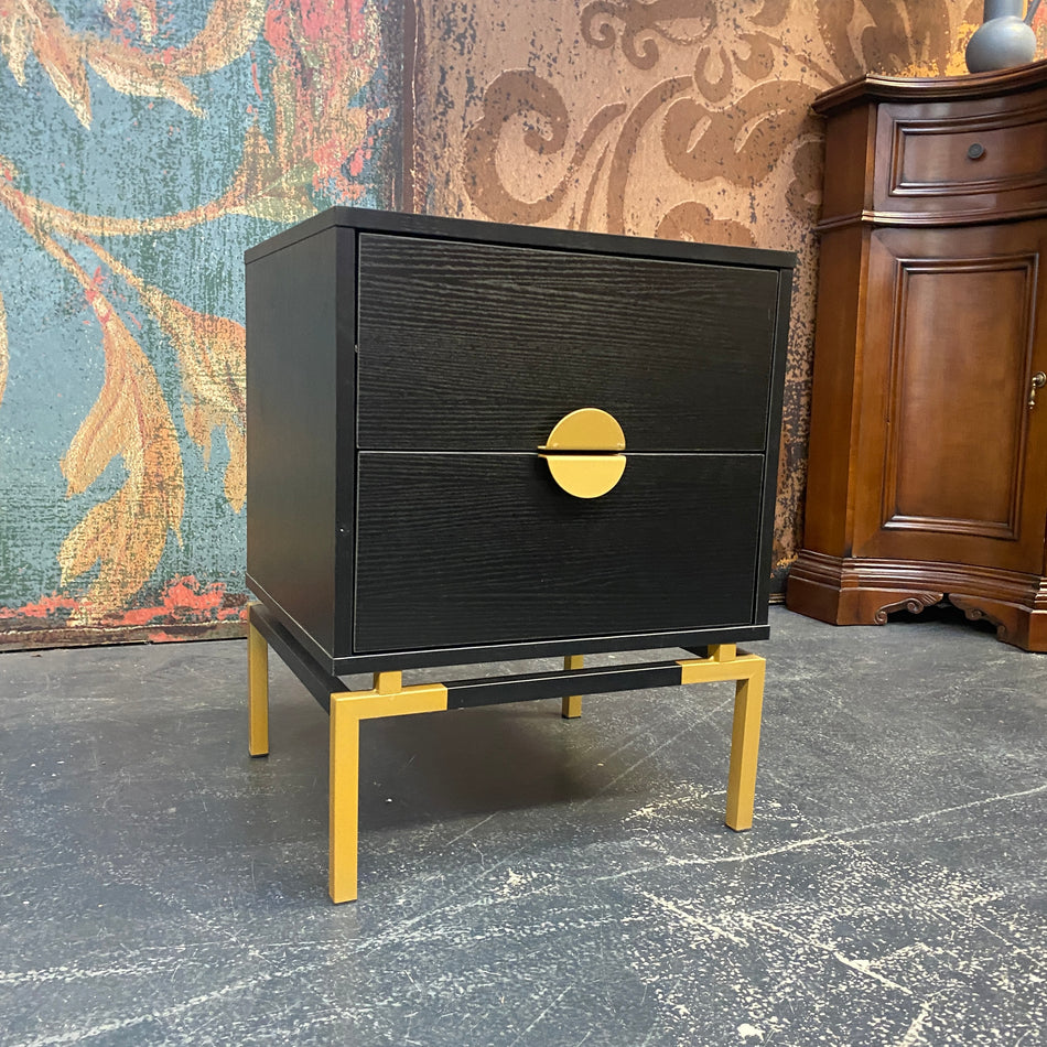 Schwarzer moderner Nachttisch mit goldenen Details – eleganter Beistelltisch Tisch gebraucht