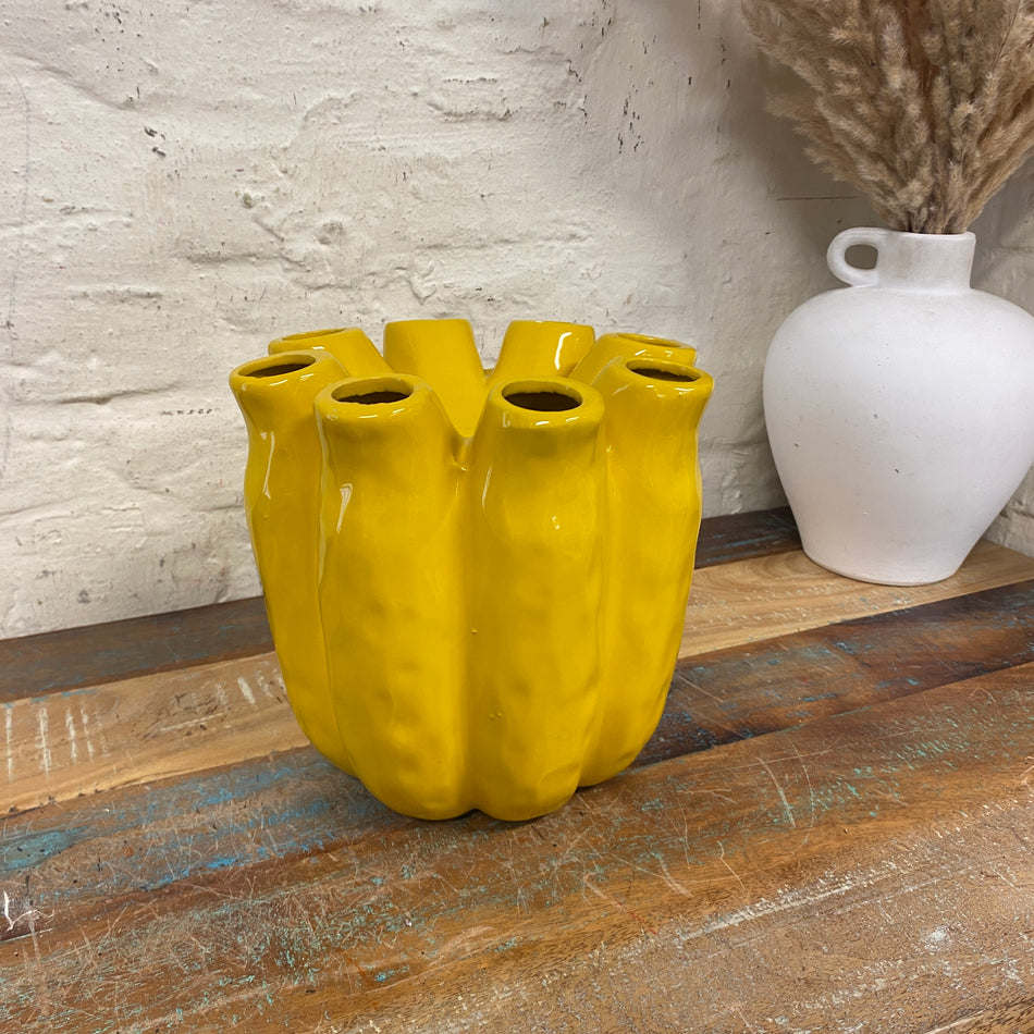 Vase Luna Tube gelb Keramik 19cm Blumenvase Deko
