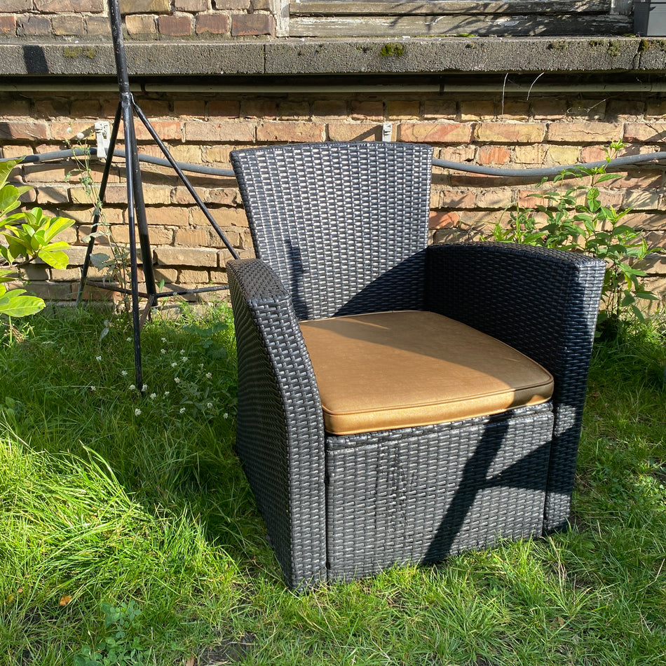 Outdoor Rattan Sessel gebraucht dunkelgrau golden Gartenmöbel