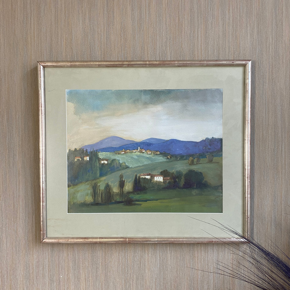 Kunst Mischtechnik Landschaftsdarstellung Wandbild im Rahmen 20. Jh.