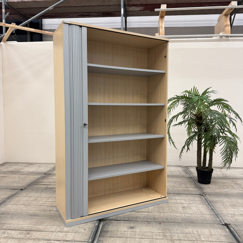 Werndl Büroschrank Buche Silbern 5OH 4 Einlegeböden Grau Rollladen Schrank Gebraucht