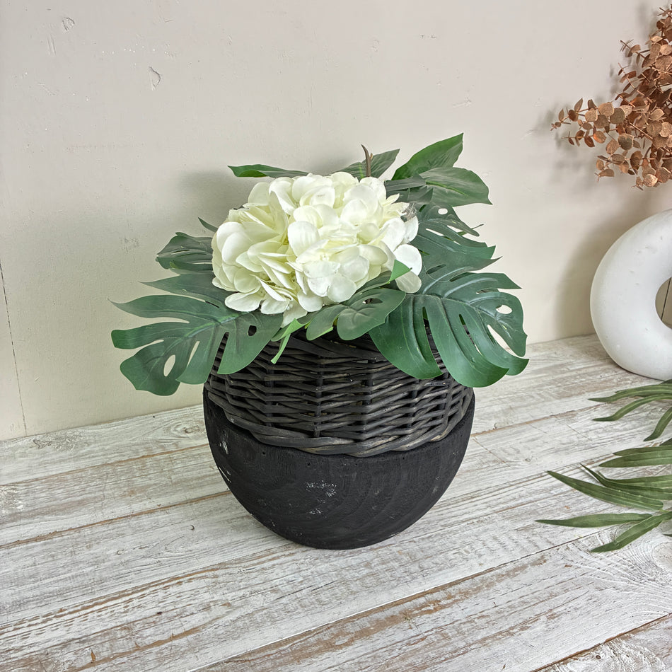 Blumentopf Übertopf 27cm Vase Anthrazit Holz Pflanztopf Korb