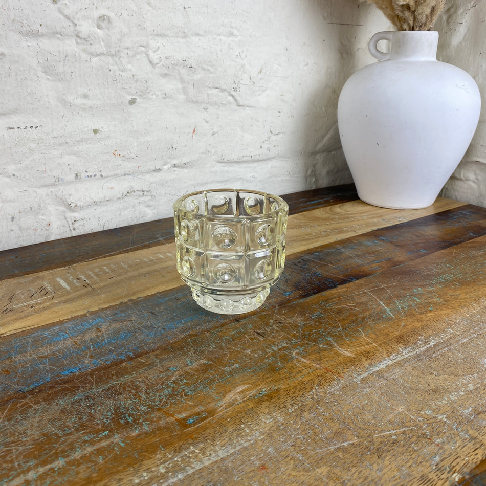 Teelichthalter hellgelb Glas transparent Deko 9cm