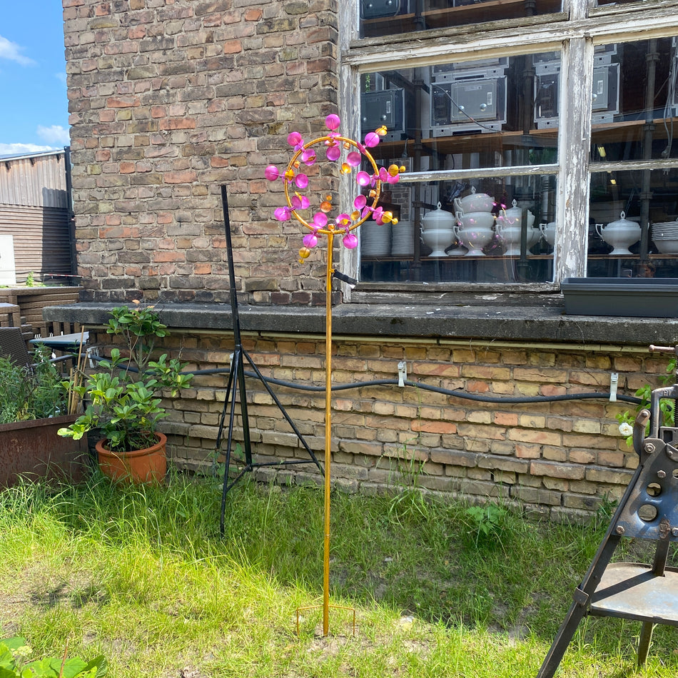 Windmühle Rosa LED Solar 200 cm Windspiel Gartendeko