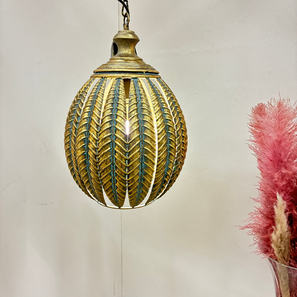 PTMD Hängelampe Mellis Hängelampe Orientalisch Kugel 46cm Kordelmuster Gold Türkis