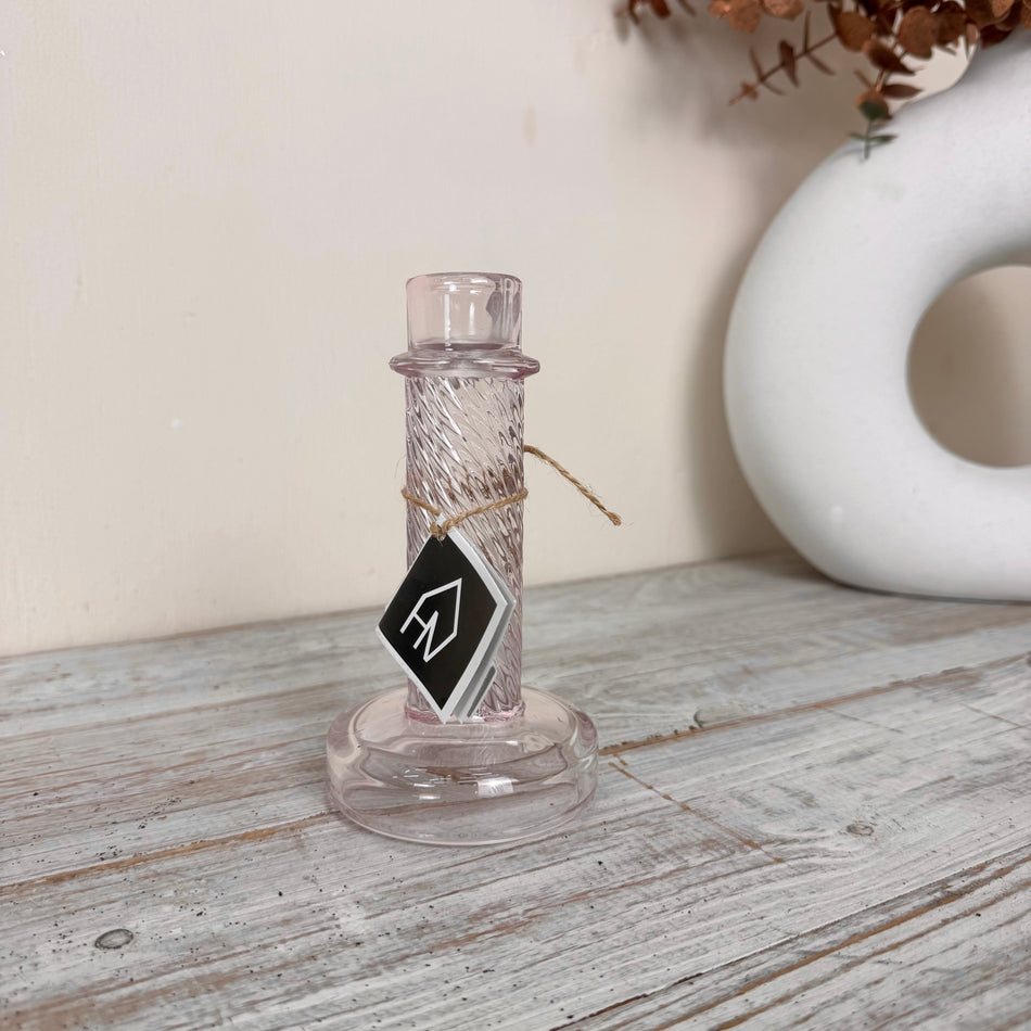 Kerzenhalter Stabkerzenhalter Glas Rosa Twist Vintage Deko Kerzenständer