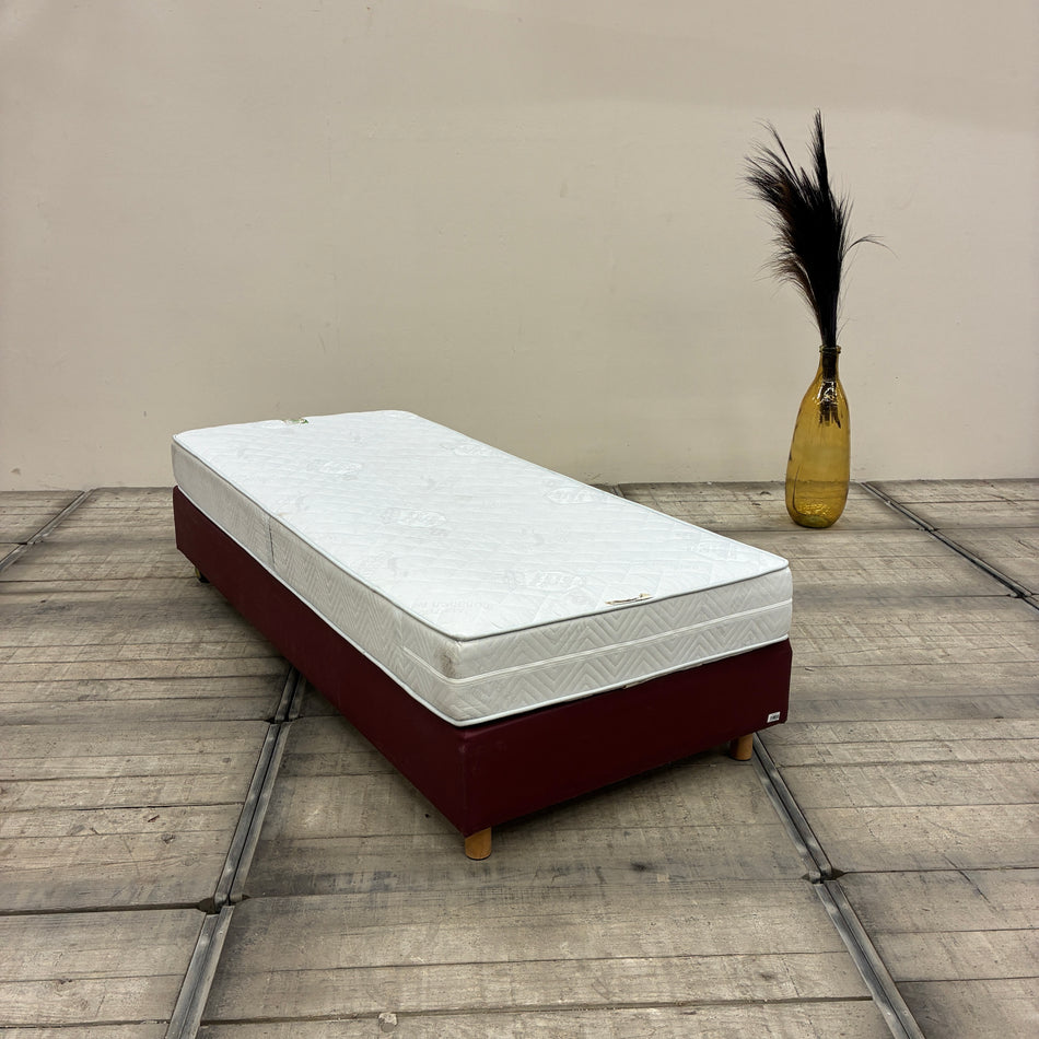 FBF Boxspringbett 90x200 Bordeaux Rot inkl Federkern Matratze Bett Gebraucht