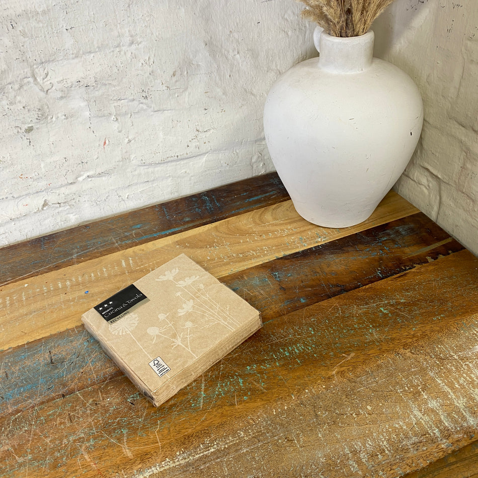 (R) Migros-Servietten beige mit Blumen 20 Stück 25 x 25cm