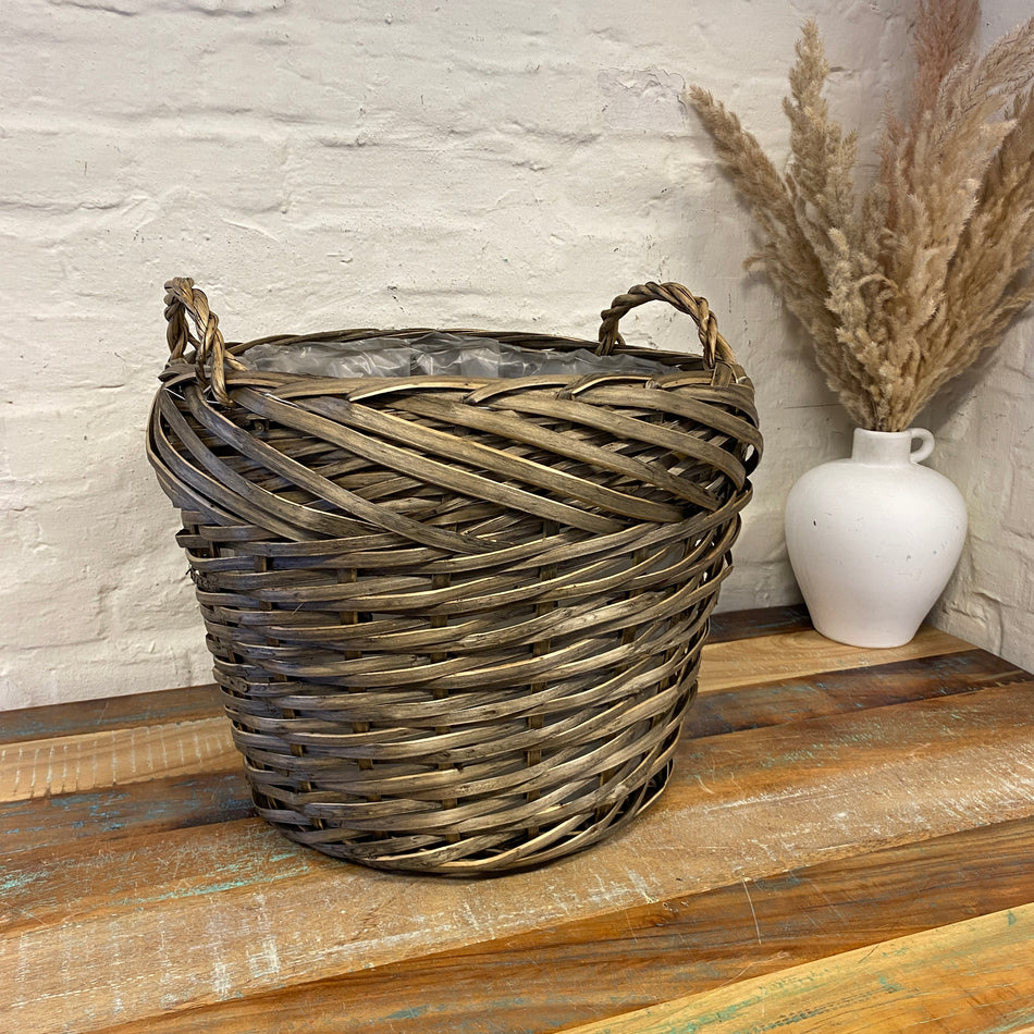 Korb dunkelbraun Holz natürlich 42cm Deko Blumentopf beschichtet