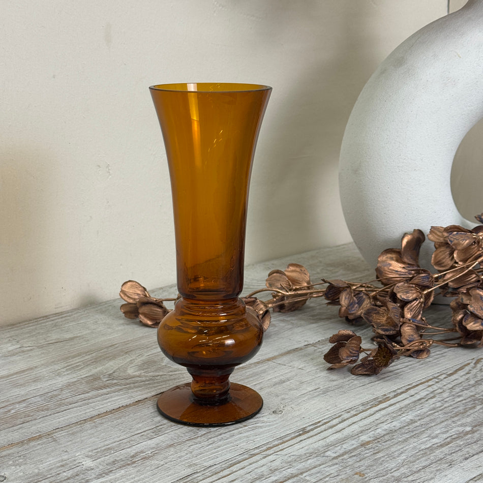 Vintage Balustervase Glasvase Bernstein Bernsteinglas Braun Vase Gebraucht