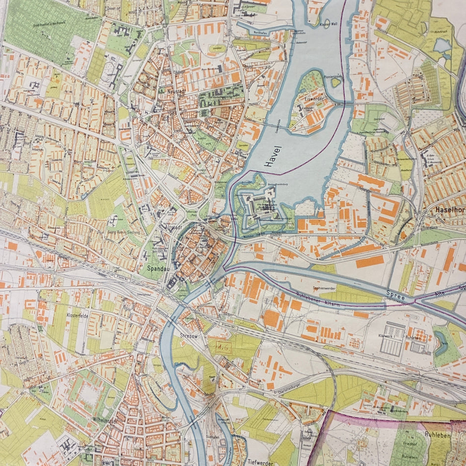 Vintage School Map – Berlin Spandau – Geography Teaching Chart, Pull-Down Wall Map, Used