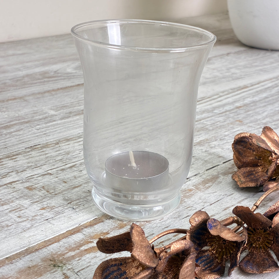 Glas-Teelichthalter Windlicht Tischvase Becherform Transparent Klarglas Gebraucht
