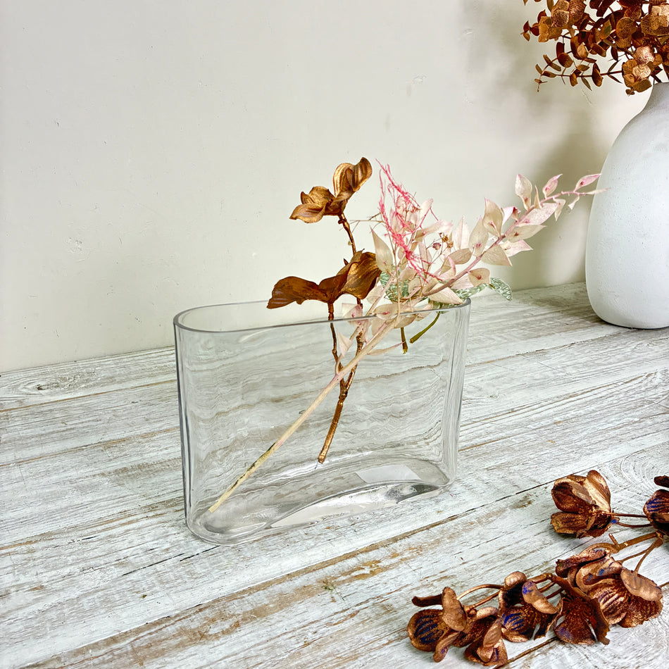 Glasvase Oval Schiffchenform Tischvase Klarglas Transparent Vase Gebraucht