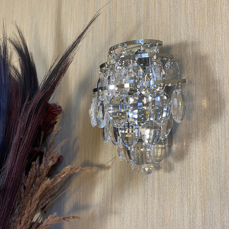 Chrom Wandleuchte mit Kristallbehang – Lampe Sultan Wandlampe