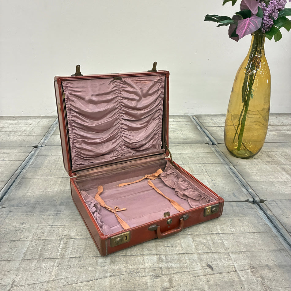 Vintage Samsonite Leather Suitcase Brown-Red Travel Case Luggage Used
