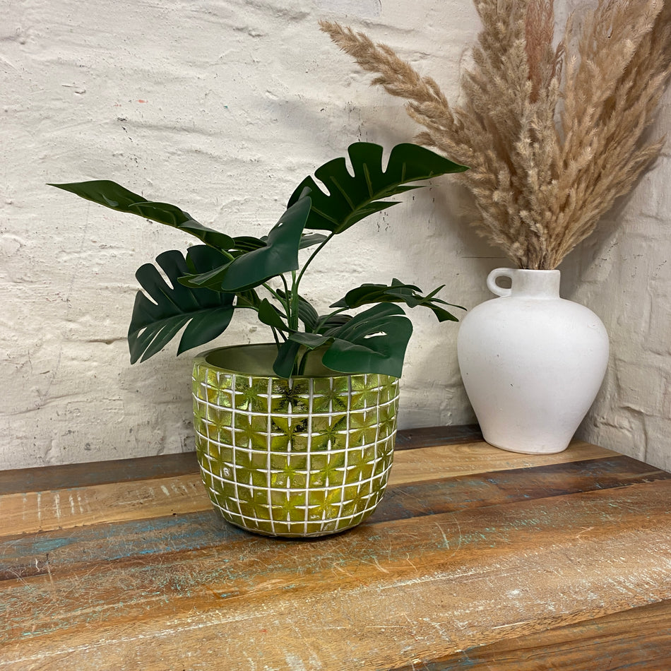 Blumentopf grün Keramik 18cm Übertopf Deko