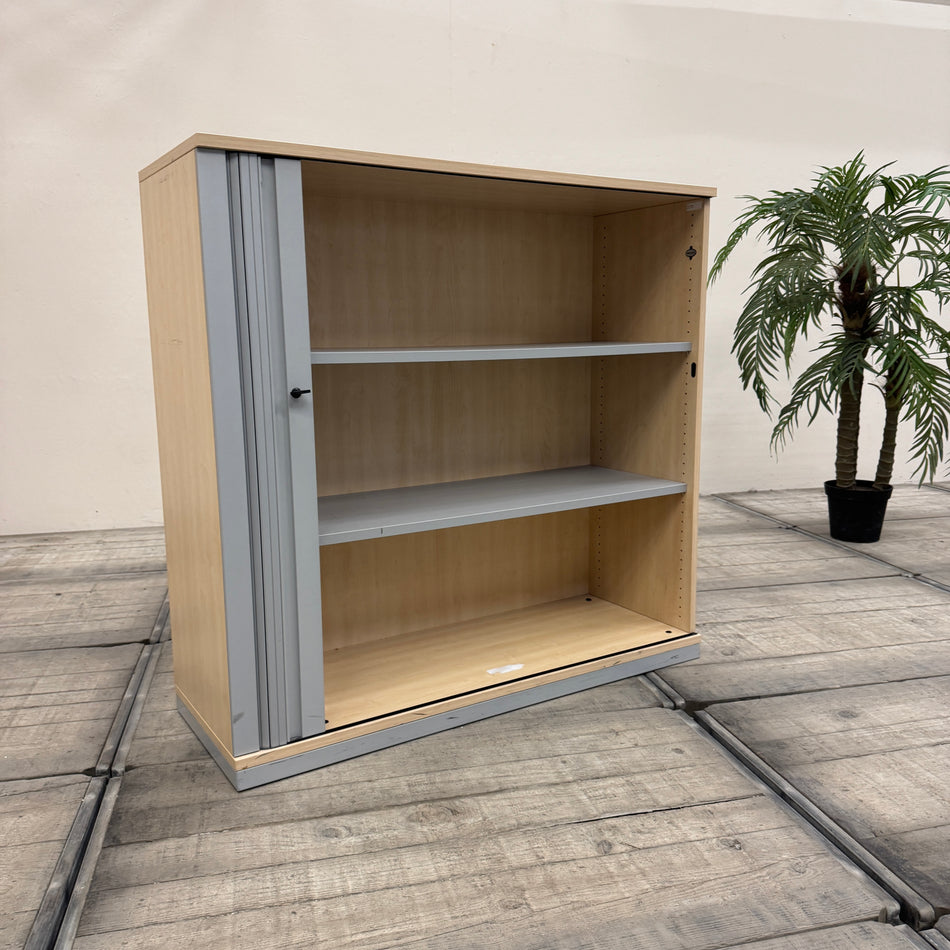 Werndl Highboard Akteschrank Buche Grau 3OH 2 Einlegeböden Rollladen Schrank Büro Gebraucht