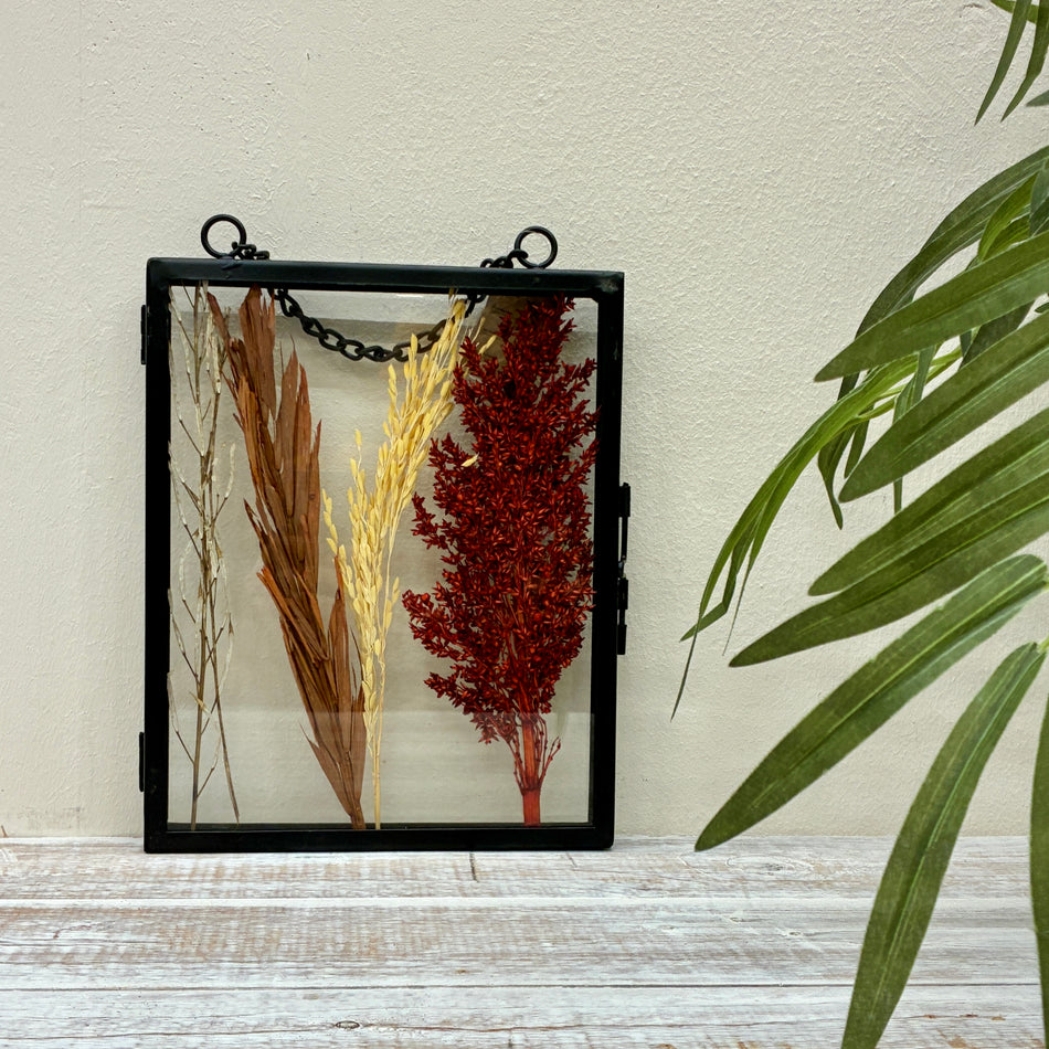 Fotorahmen Getrocknete Blumen Schwarz Rot Metall 20x25cm