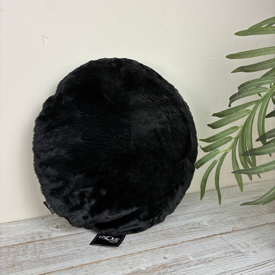 Unique Living Lonne Dekokissen Rund Schwarz Kunstfell Samt