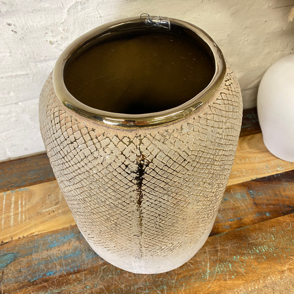 PTMD Blumentopf Astleigh goldfarbig grau Keramik 31,5cm