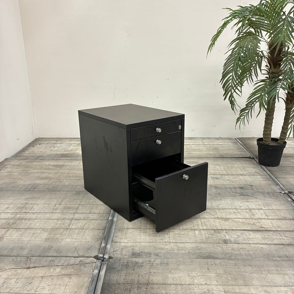 Rollcontainer Schwarz 3 Schubladen Holz und Schloss Gebraucht