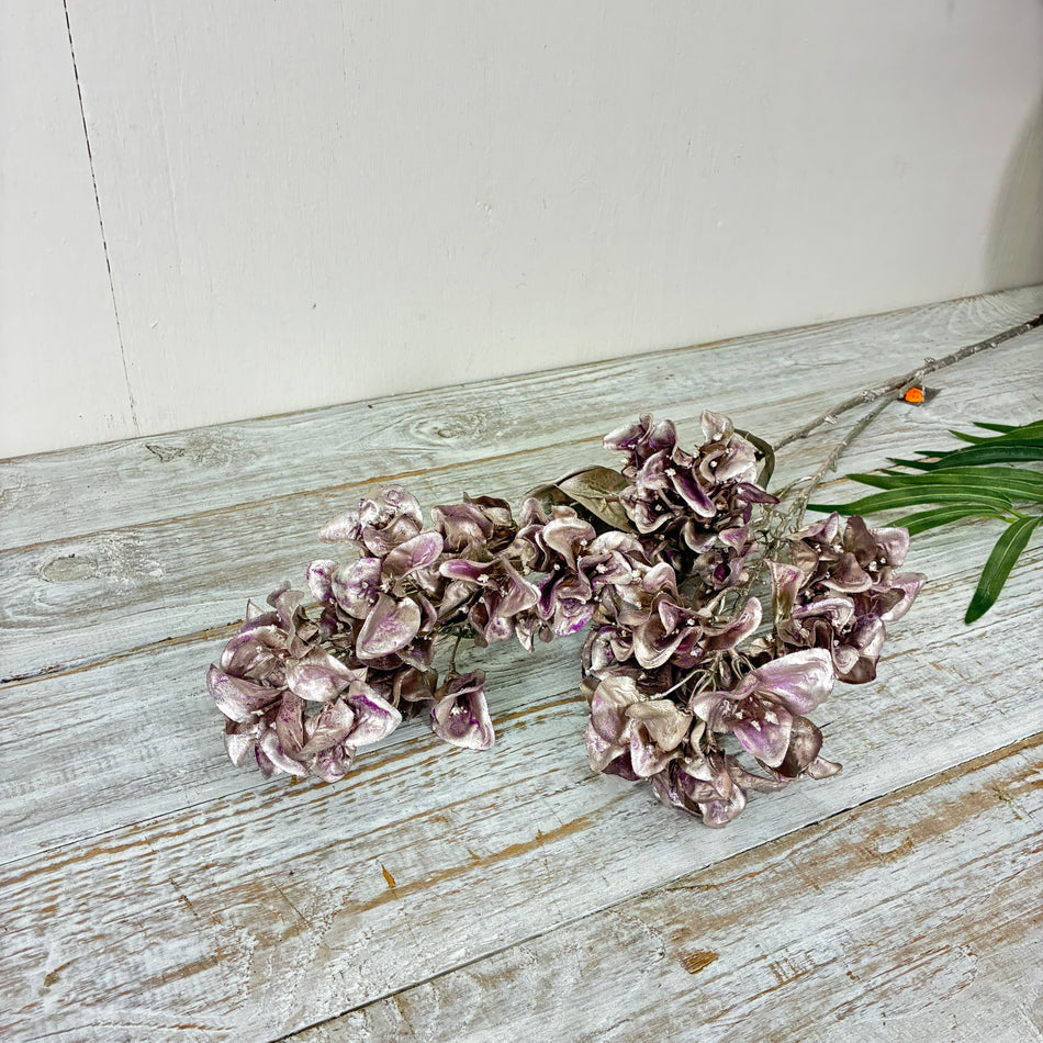 Künstlicher Deko-Zweig Bougainville Lila Silber Glitzer Kunstblume
