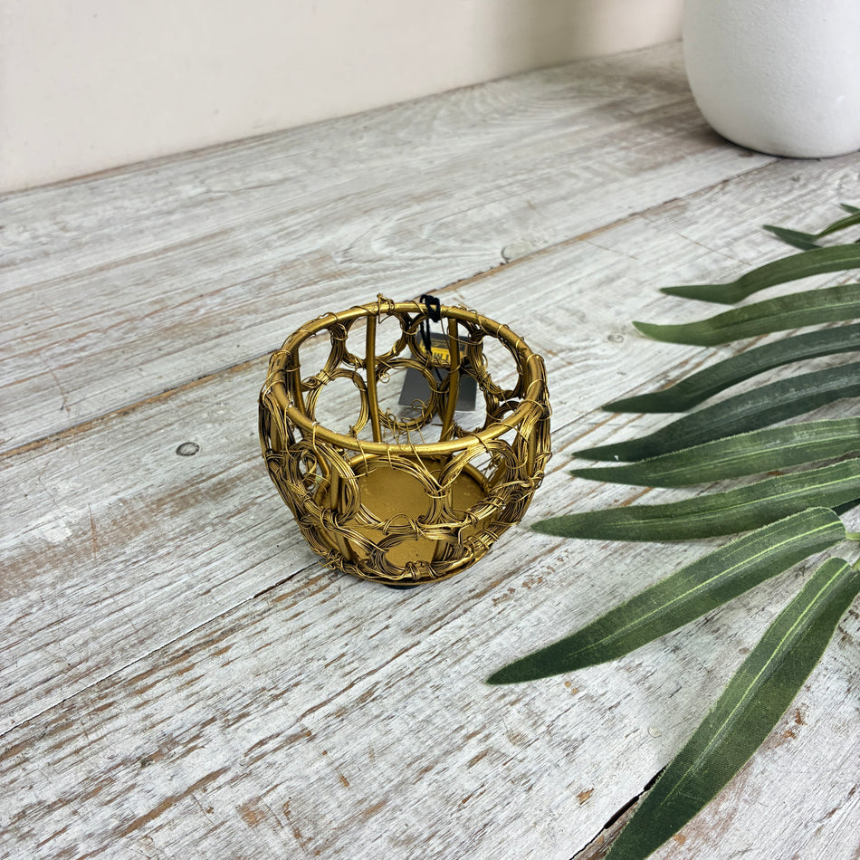 PTMD Rustin Teelichthalter Metall Golden Ringmuster Windlicht Deko