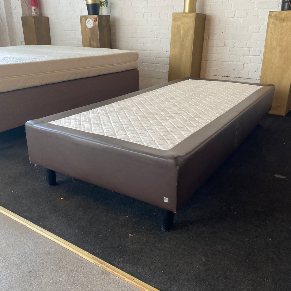Bettgestell Einzelbett Boxspringbett gebraucht dunkelbraun 100x200 Leder