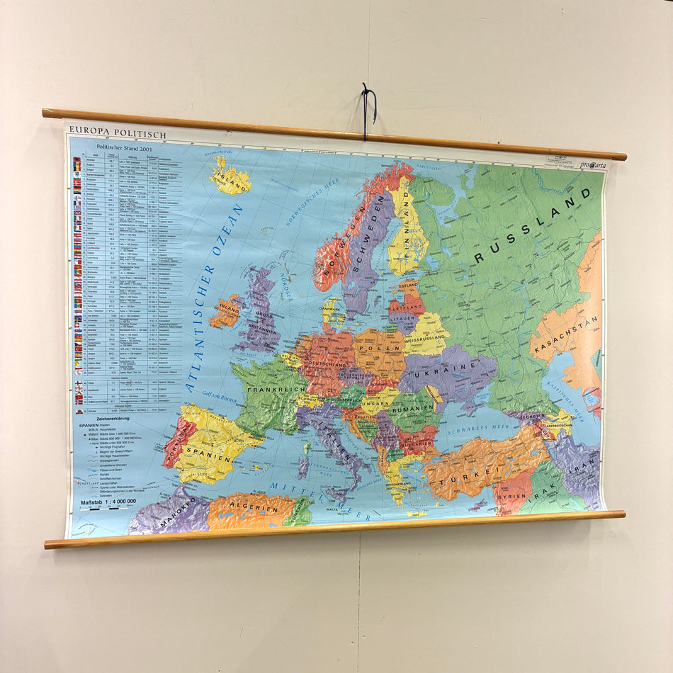 Vintage Schulkarte – Europa politisch – Geografie Lehrtafel Rollbild Wanddeko