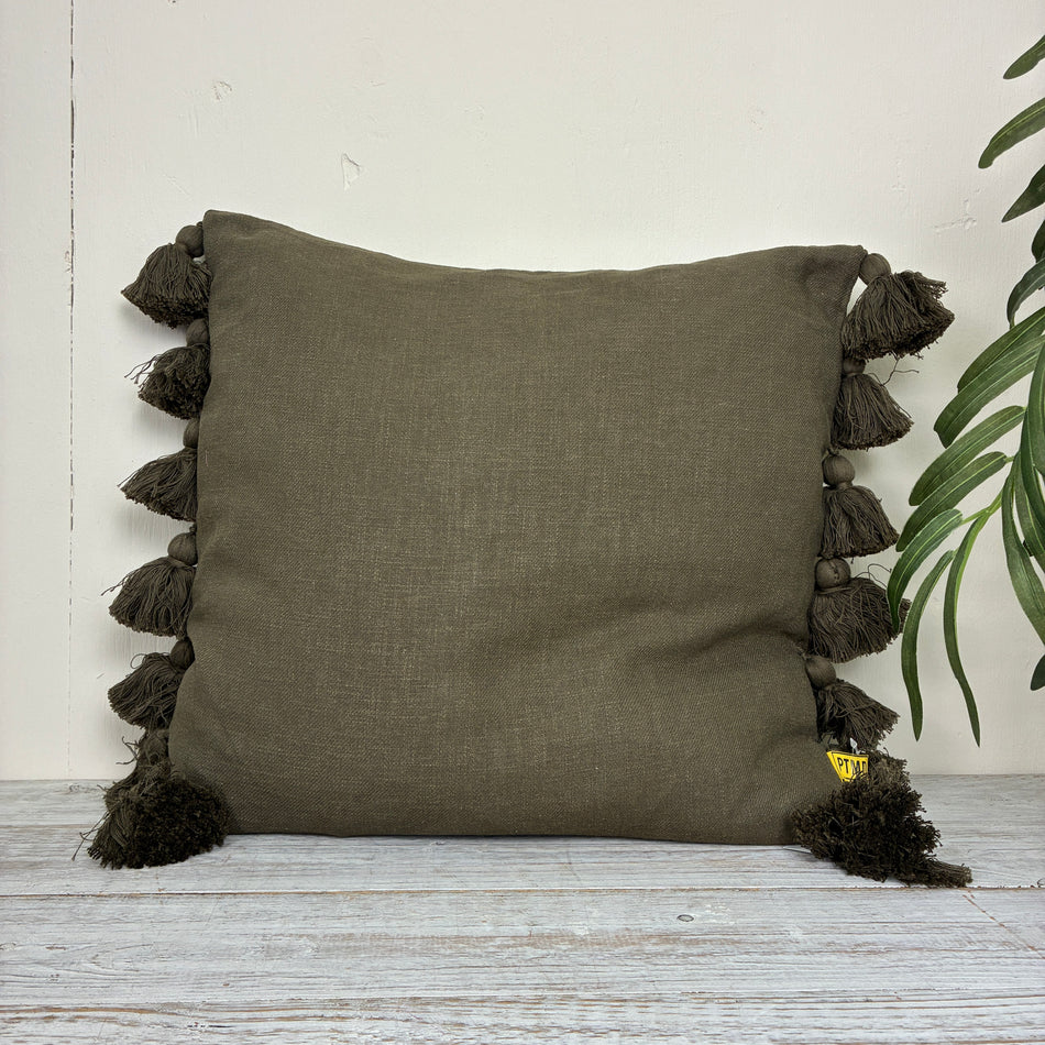 PTMD Dolly Dekokissen Taupe Khaki Quasten 45x45 Neuware