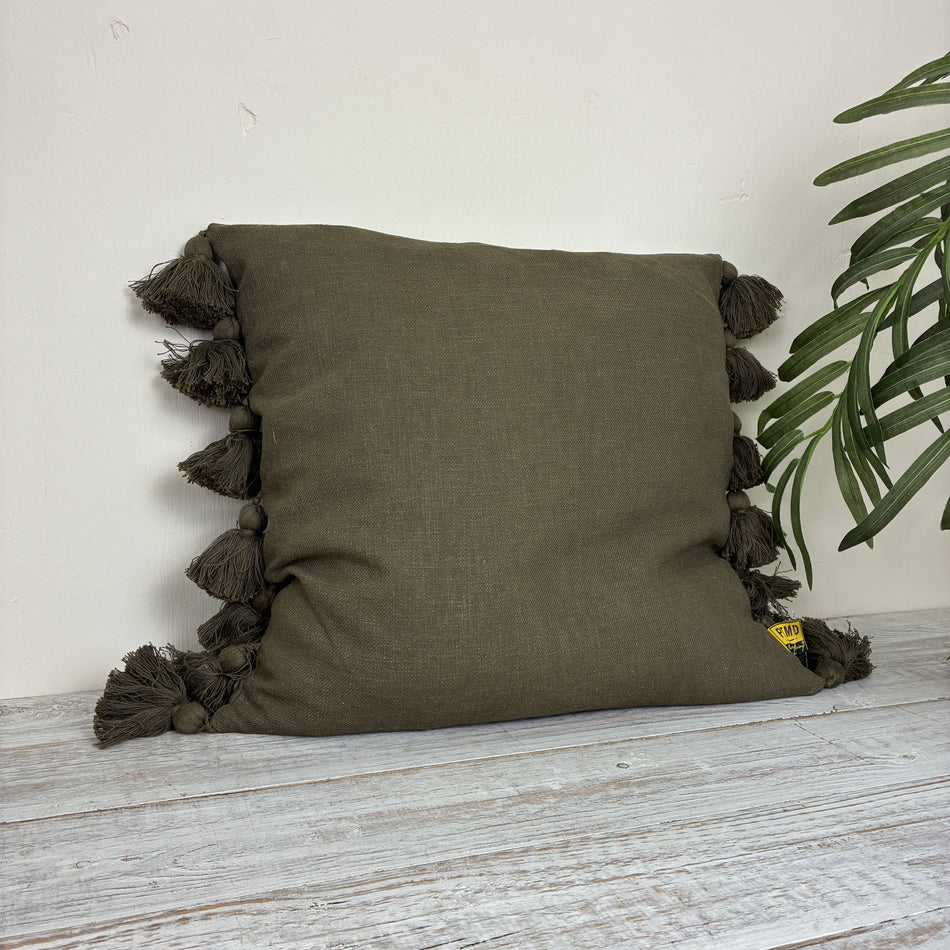 PTMD Dolly Dekokissen Taupe Khaki Quasten 45x45 Neuware