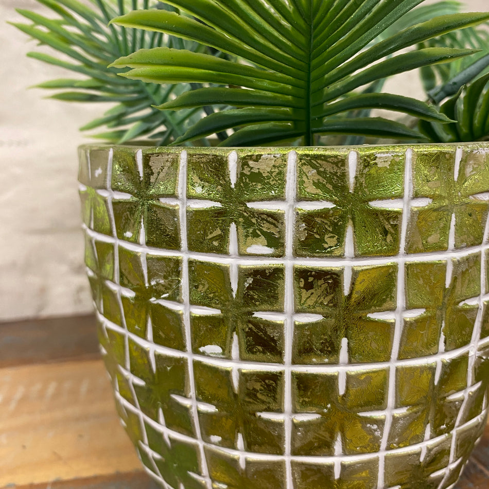 Hanoi Blumentopf grün mit Muster Keramik 14cm Übertopf