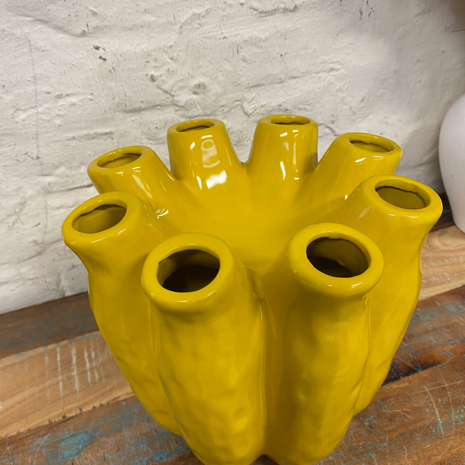 Luna Tube Vase gelb Keramik 24cm Deko Blumenvase