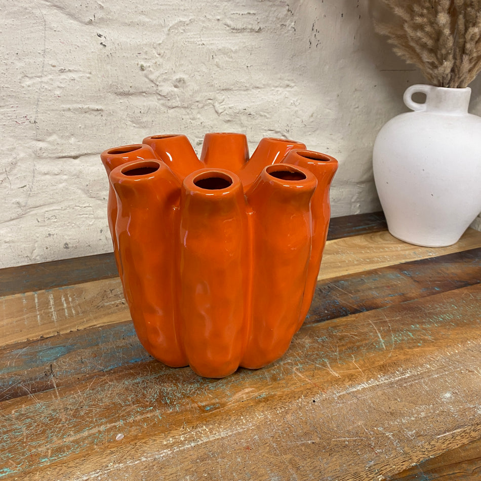 Luna Tube Vase orange Keramik Deko Blumenvase 20cm