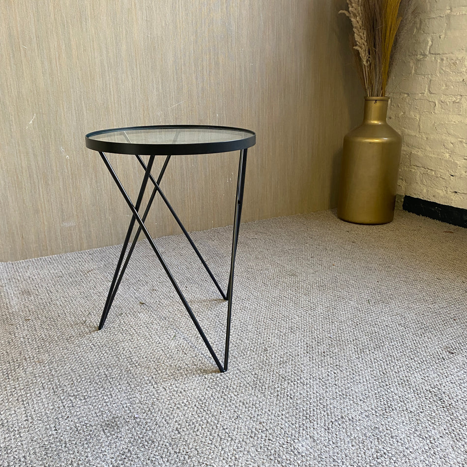 Lifa Living Beistelltisch Emily schwarz Metall Glas Tisch 48cm