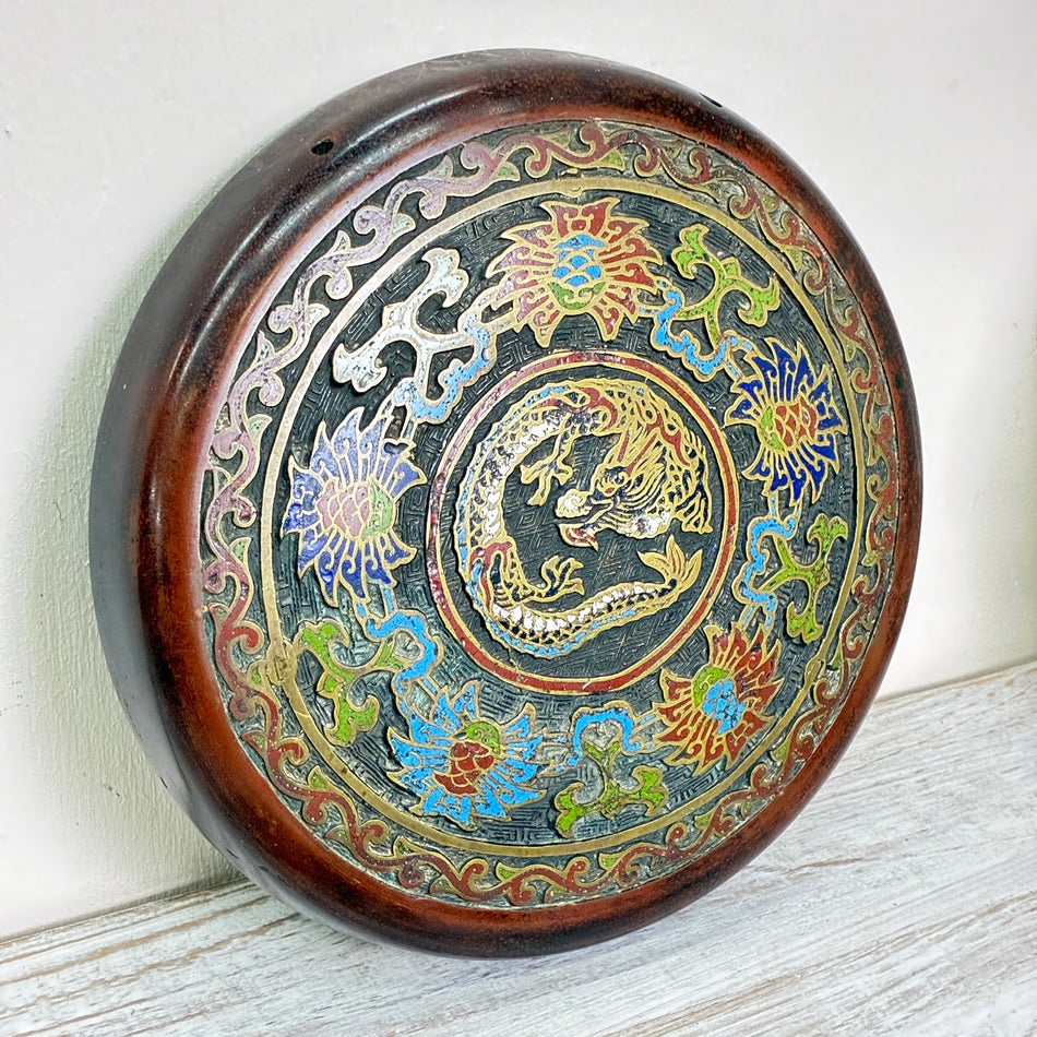 Chinesischer Cloisonné Wandteller Dekorteller Drachenmotiv Deko Gebraucht