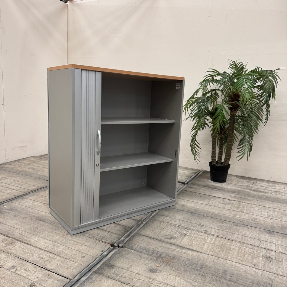 Querrollladenschrank Silbern Holz 3OH Akustikrückwand Büro Schrank Gebraucht
