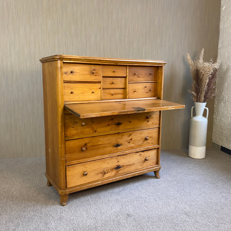 Vintage Sekretär antik Weichholz massiv Schubladen Schrank 113cm