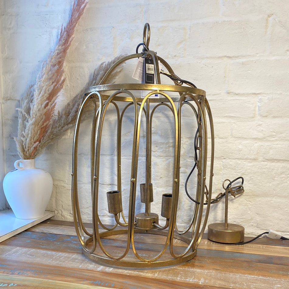 Hängeleuchte Pendelleuchte Golden Käfig 3 flammig Lampe