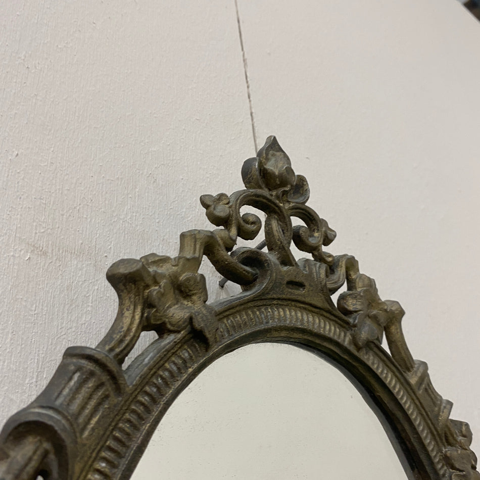Antik Spiegel oval bronze Metall Wandspiegel