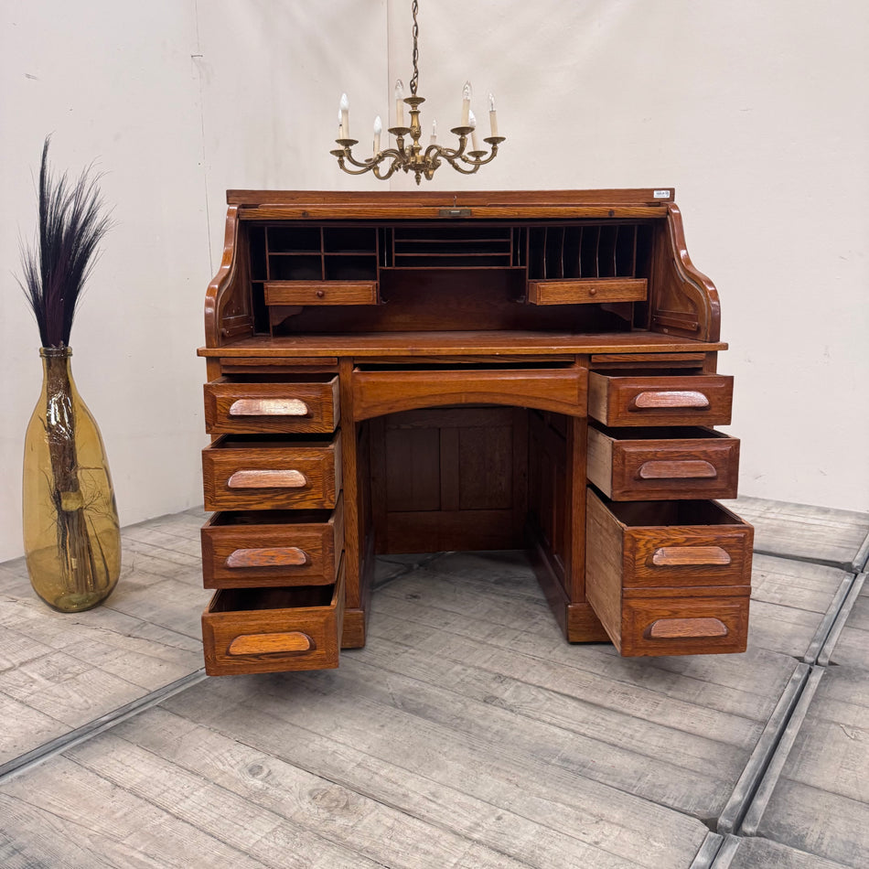 Rollbüro Rolltop Eiche Braun 19. Jhr. Schreibtisch Vintage Antiquität