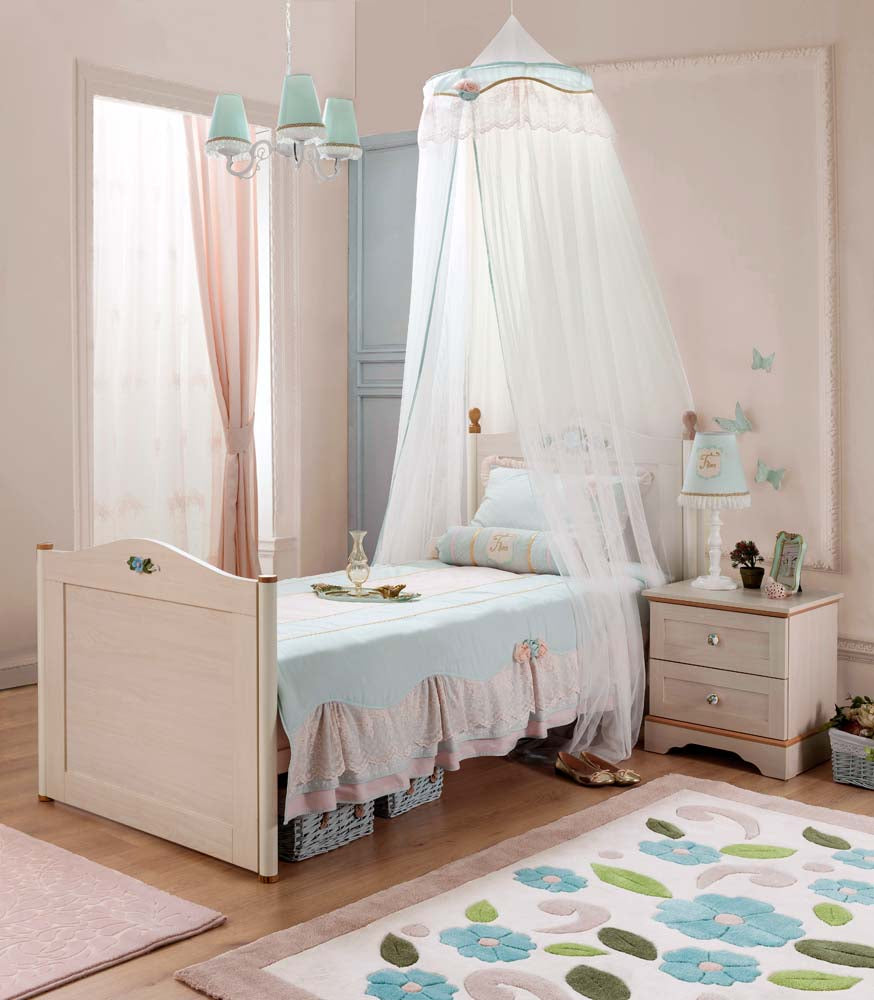 Flora Kinderbett 120x200 cm Weiß Bettgestel Blumen