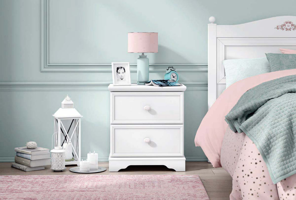 Cilek RUSTIC WHITE Nachtkommode Weiß Rosa Nachttisch