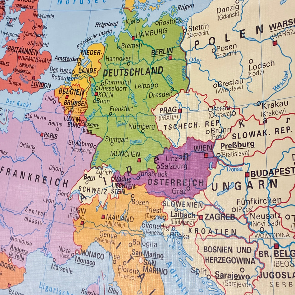 Vintage school map – The European Union at a glance – Stiefel Geography teaching chart, wall map, used