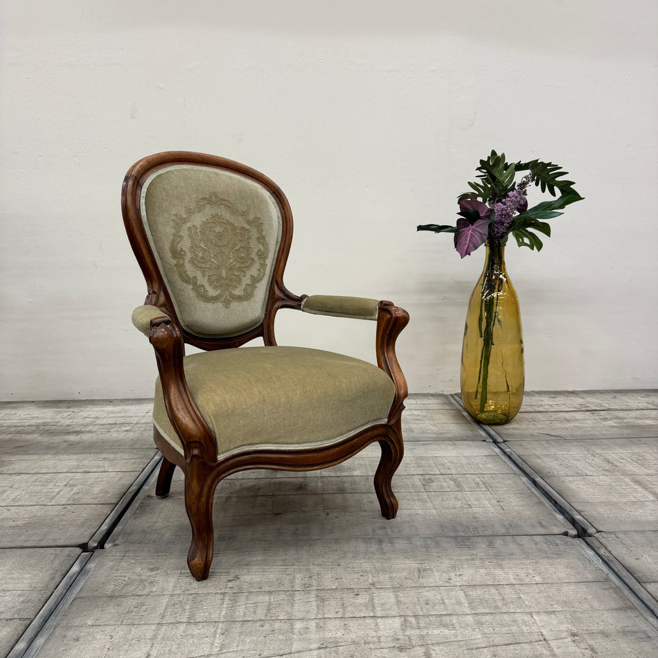Louis Philippe armchair, beechwood, sage green, second half of the 19th century, used