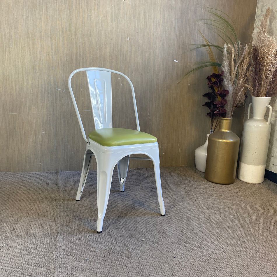 Tolix Stil Stapelstuhl weiß grün Metall Stuhl gebraucht